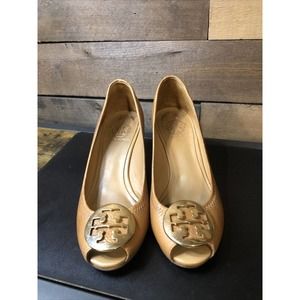 Tory Burch Sally Peep Toe Wedge size 5.5 Made In Brazil